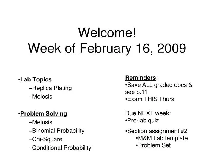 welcome week of february 16 2009