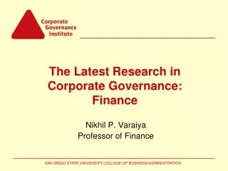 The Latest Research in Corporate Governance: Finance