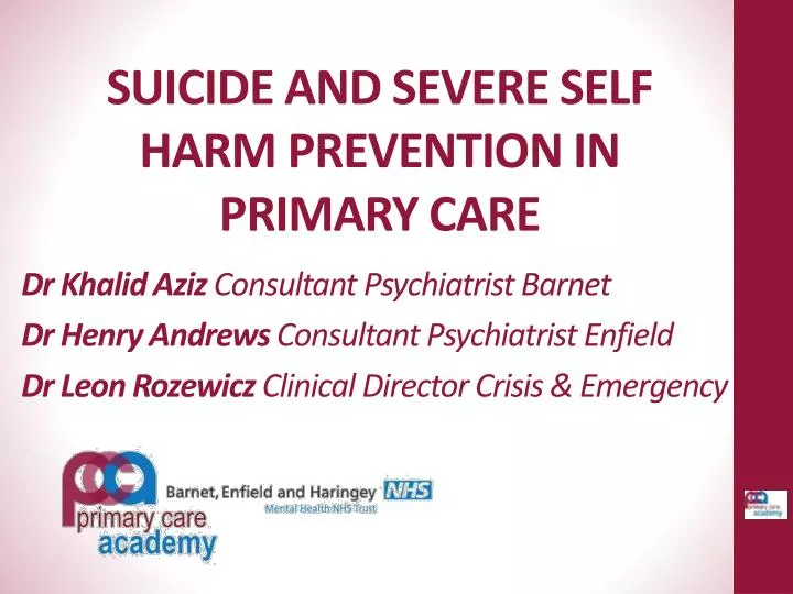 suicide and severe self harm prevention in primary care