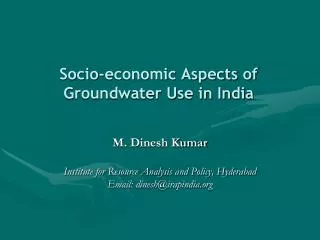 Socio-economic Aspects of Groundwater Use in India