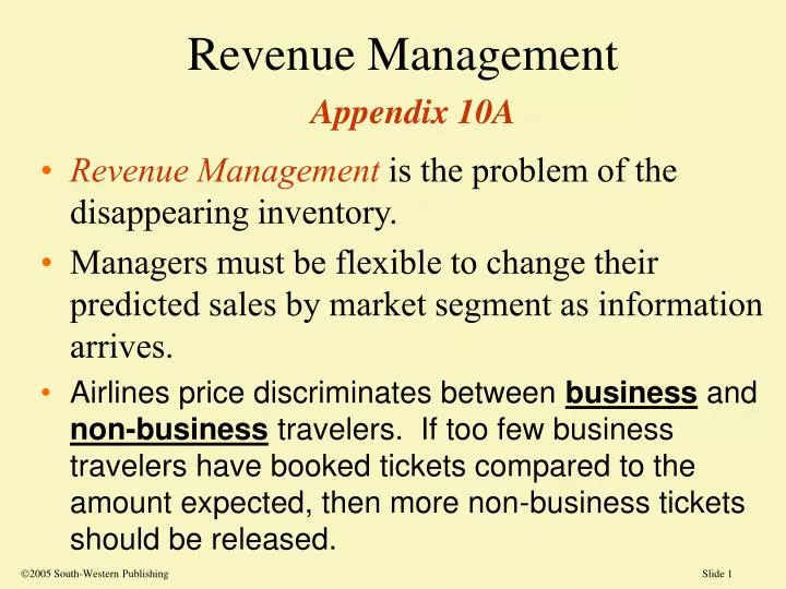 revenue management appendix 10a