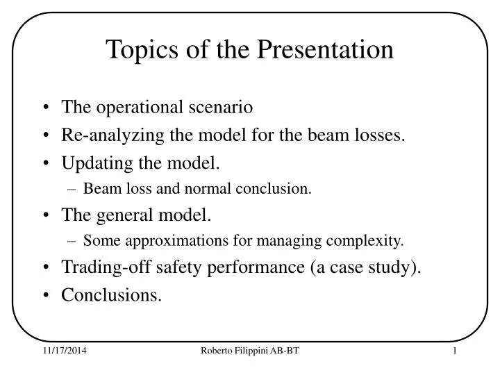 topics of the presentation