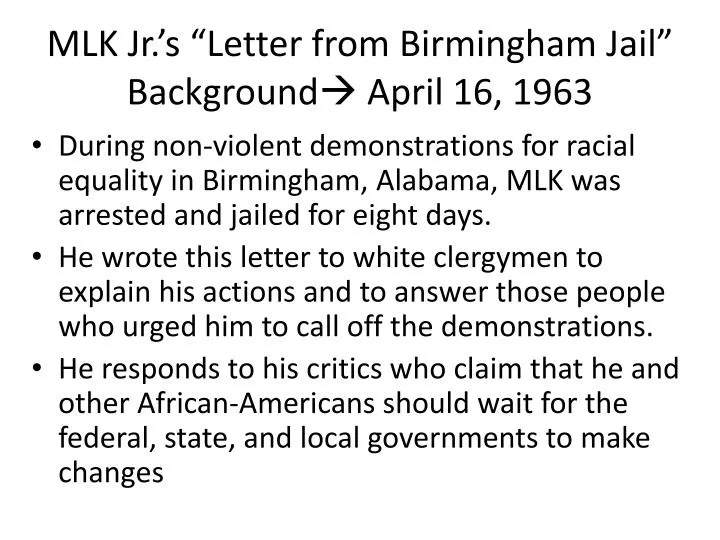 mlk jr s letter from birmingham jail background april 16 1963