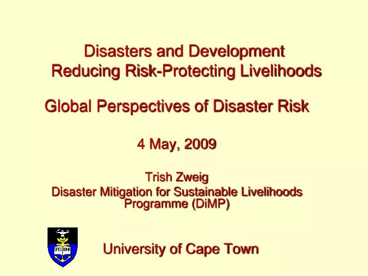 disasters and development reducing risk protecting livelihoods