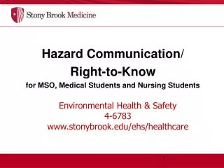 Environmental Health &amp; Safety 4-6783 stonybrook/ehs/healthcare
