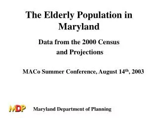 The Elderly Population in Maryland