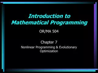 Introduction to Mathematical Programming