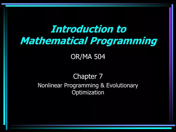 introduction to mathematical programming