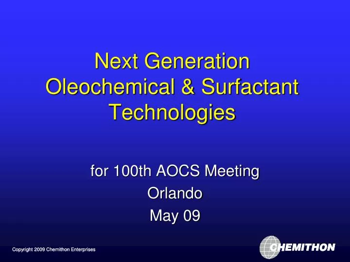 next generation oleochemical surfactant technologies