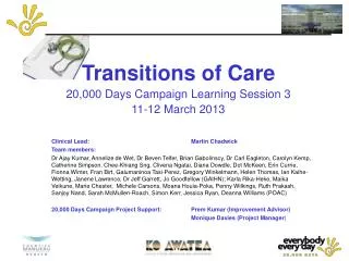 Transitions of Care 20,000 Days Campaign Learning Session 3 11-12 March 2013