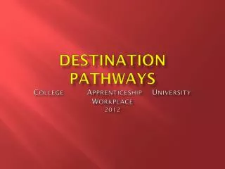 Destination Pathways C ollege A pprenticeship U niversity W orkplace 2012