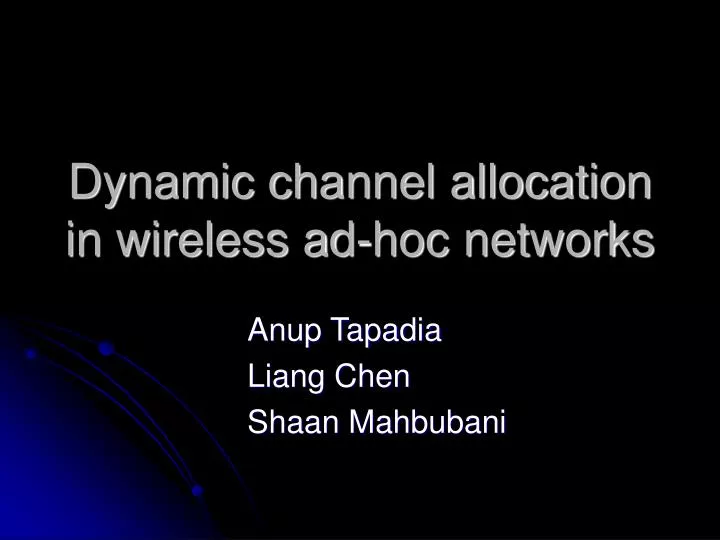 dynamic channel allocation in wireless ad hoc networks
