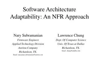 Software Architecture Adaptability: An NFR Approach