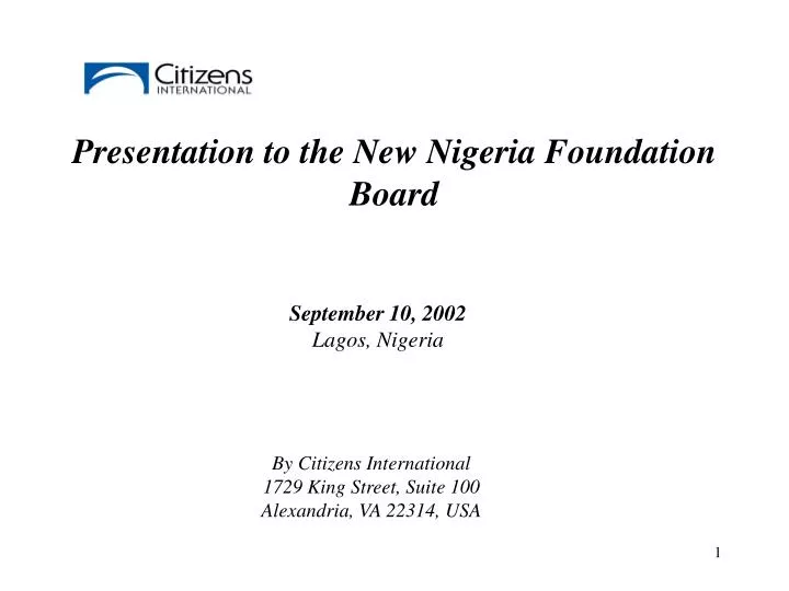 presentation to the new nigeria foundation board