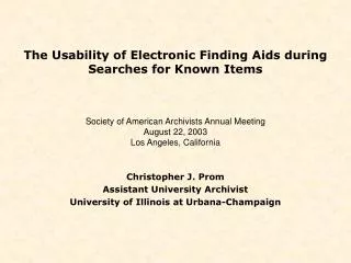 The Usability of Electronic Finding Aids during Searches for Known Items