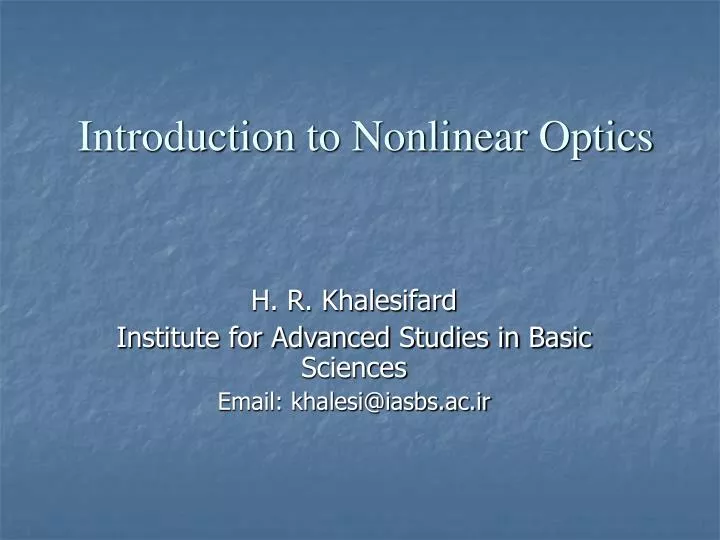 introduction to nonlinear optics