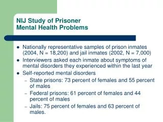 NIJ Study of Prisoner Mental Health Problems