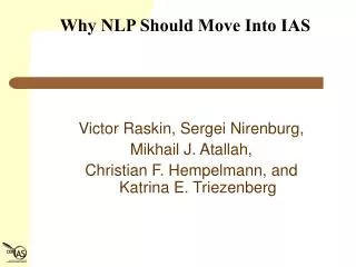 Why NLP Should Move Into IAS