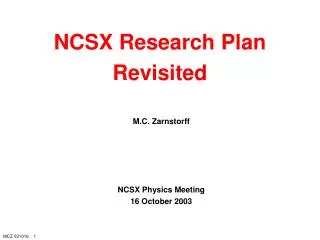 NCSX Research Plan Revisited