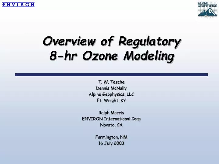 overview of regulatory 8 hr ozone modeling