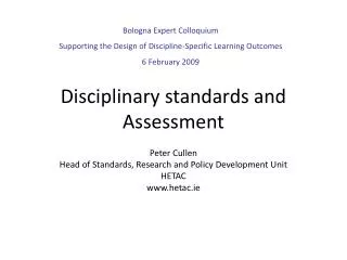 Disciplinary standards and Assessment