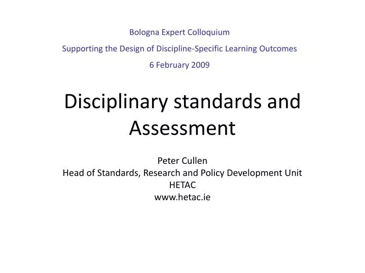 disciplinary standards and assessment