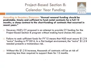Project-Based Section 8: Calendar Year Funding