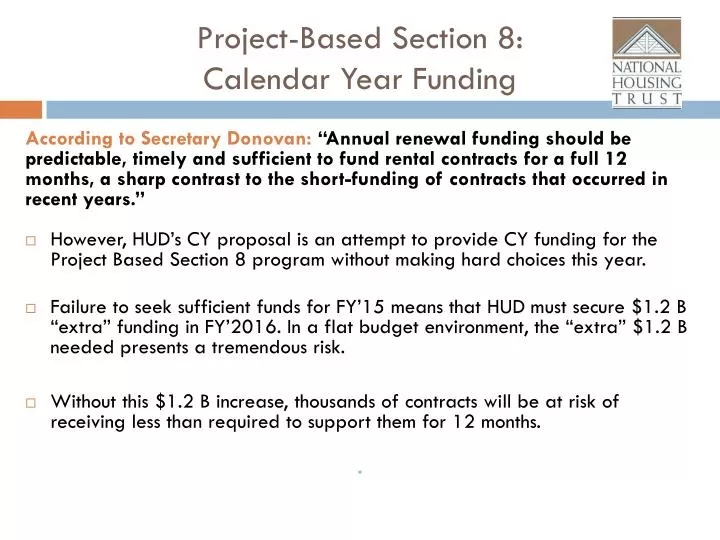 project based section 8 calendar year funding