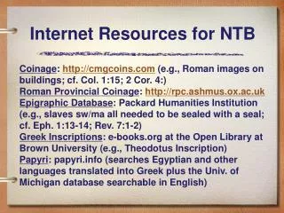 Internet Resources for NTB