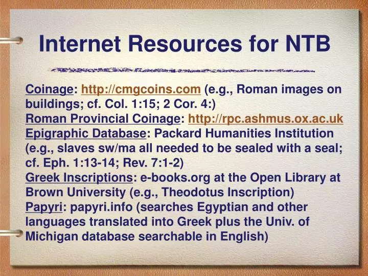 internet resources for ntb