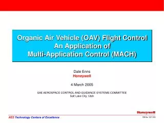 Organic Air Vehicle (OAV) Flight Control An Application of Multi-Application Control (MACH)