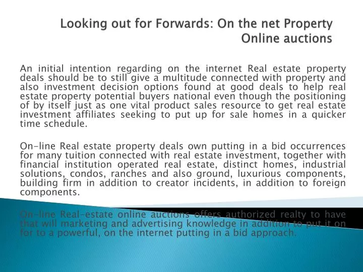 looking out for forwards on the net property online auctions