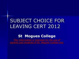 SUBJECT CHOICE FOR LEAVING CERT 2012