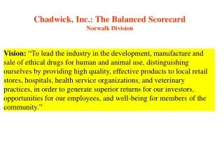 Chadwick, Inc.: The Balanced Scorecard Norwalk Division