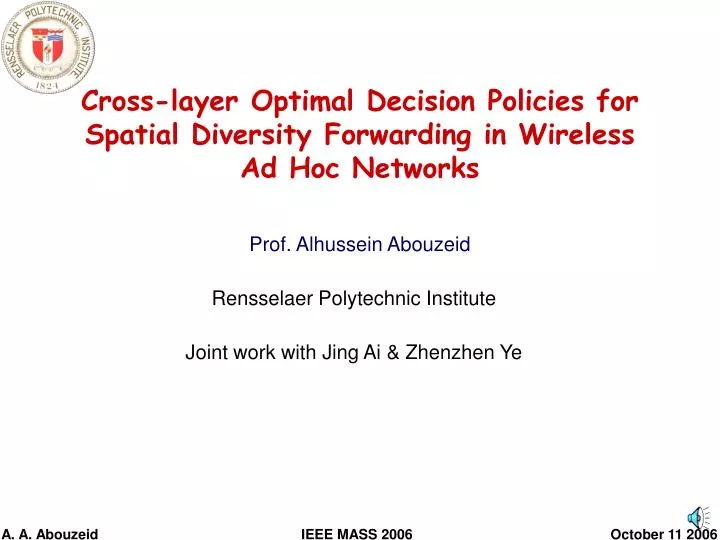 cross layer optimal decision policies for spatial diversity forwarding in wireless ad hoc networks