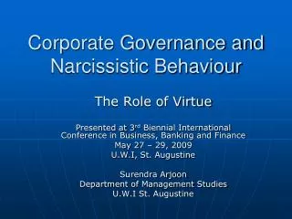 Corporate Governance and Narcissistic Behaviour