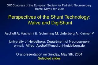 XIX Congress of the European Society for Pediatric Neurosurgery Rome, May 6-9th 2004