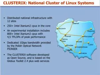 Distributed national infrastructure with 12 sites 250+ Intel Itanium2 cpus in the core
