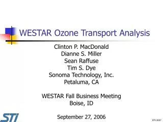 WESTAR Ozone Transport Analysis