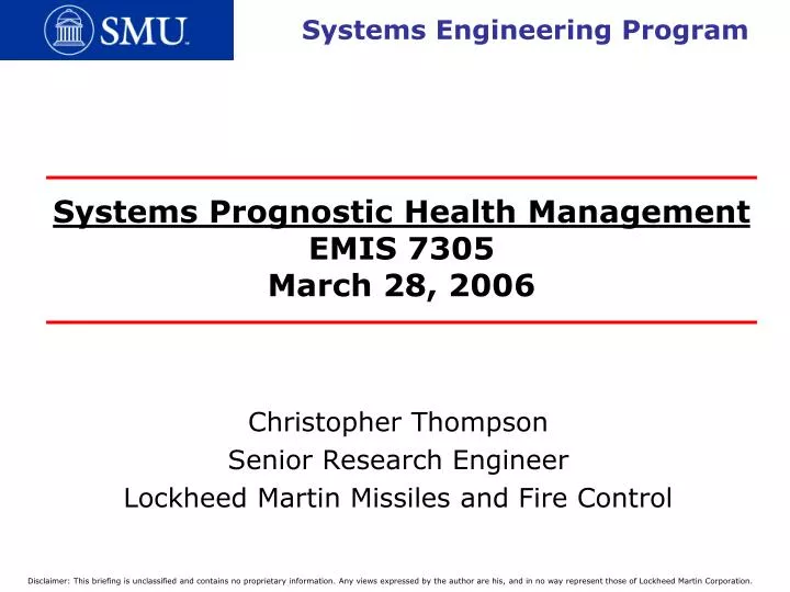 systems prognostic health management emis 7305 march 28 2006