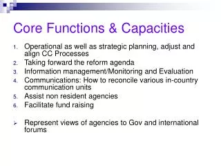 Core Functions &amp; Capacities