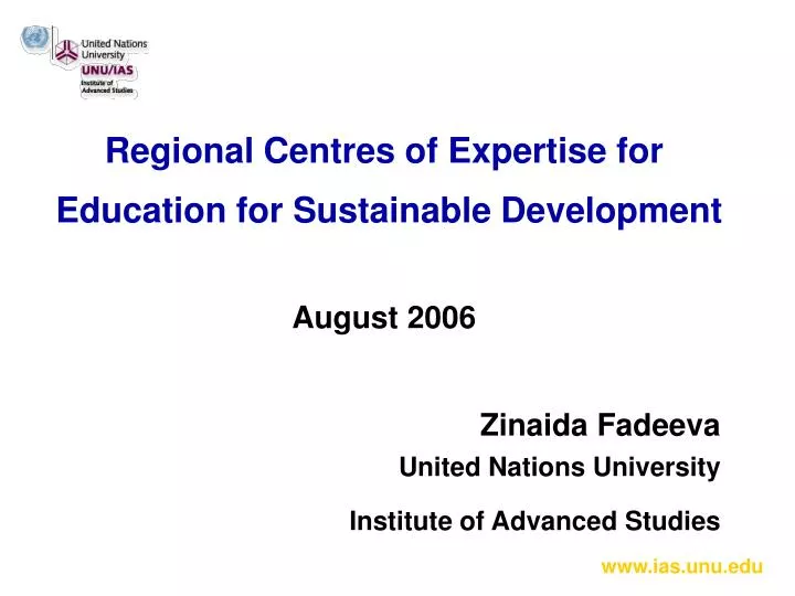 regional centres of expertise for education for sustainable development august 2006
