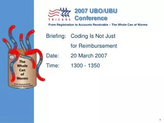 Briefing:	Coding Is Not Just 	for Reimbursement Date:	20 March 2007 Time:	1300 - 1350