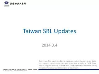 Taiwan SBL Updates