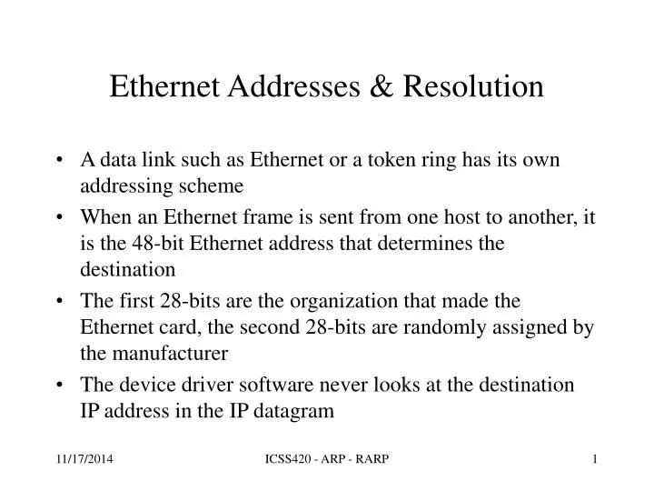 ethernet addresses resolution