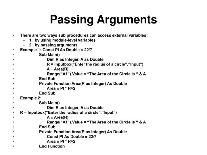 passing arguments