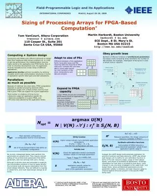 sizing of processing arrays for fpga based computation