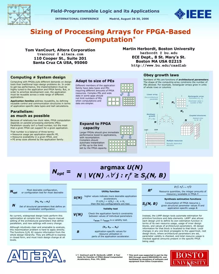 sizing of processing arrays for fpga based computation