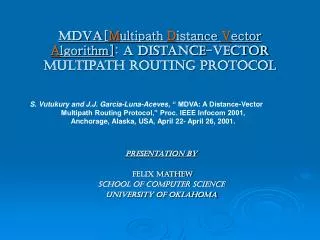 MDVA [ M ultipath D istance V ector A lgorithm] : A Distance-Vector Multipath Routing Protocol
