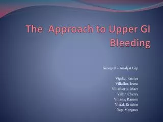 The Approach to Upper GI Bleeding